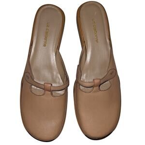 Liz Claiborne Mules Slides Leather‎ Tan Neutral Minimalist Classic Shoes
